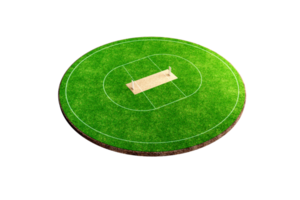 cricketstadion vooraanzicht op cricketveld of balsportspelveld, grasstadion of cirkelarena voor cricketseries, groen gazon of grond voor batsman, bowler. outfield 3d illustratie png