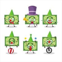 Cartoon character of money with various circus shows vector