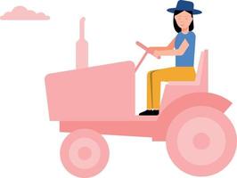 The girl is driving the tractor. vector