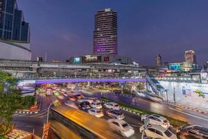 Evening shot of Bangkok's Siam Square taken with long exposure photo