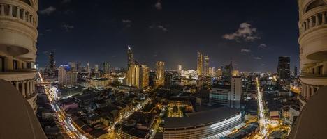 View over the skyline of Bangkok from aerial position at night photo