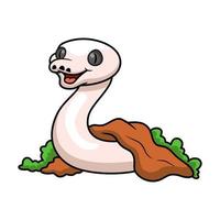 Cute black eyed leucistic reticulatus python cartoon out from hole vector