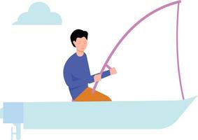 un chico es pescar en un bote. vector