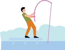 The boy is fishing. vector