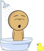 Cartoon of a man taking a bath with a yellow duck next to him vector