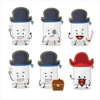 Cartoon character of white tablet with various pirates emoticons vector