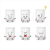 Cartoon character of white tablet with what expression vector