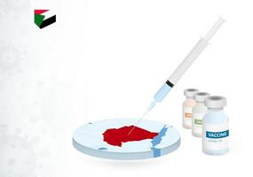 Vaccination in Sudan with different type of COVID-19 vaccine. Concept with the vaccine injection in the map of Sudan. vector