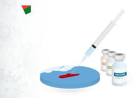 Vaccination in Madagascar with different type of COVID-19 vaccine. Concept with the vaccine injection in the map of Madagascar. vector