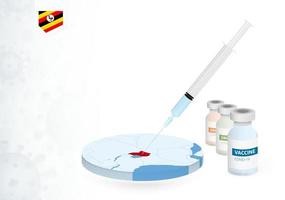 Vaccination in Uganda with different type of COVID-19 vaccine. Concept with the vaccine injection in the map of Uganda. vector