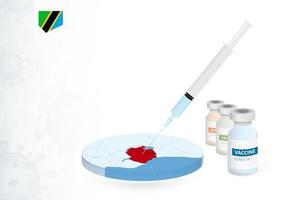 Vaccination in Tanzania with different type of COVID-19 vaccine. Concept with the vaccine injection in the map of Tanzania. vector