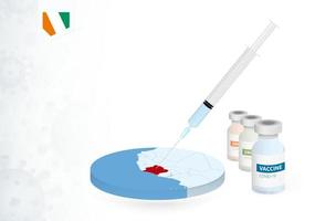 Vaccination in Ivory Coast with different type of COVID-19 vaccine. Concept with the vaccine injection in the map of Ivory Coast. vector