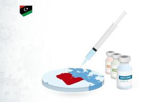 Vaccination in Libya with different type of COVID-19 vaccine. Concept with the vaccine injection in the map of Libya. vector