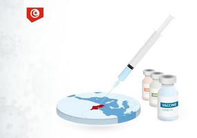 Vaccination in Tunisia with different type of COVID-19 vaccine. Concept with the vaccine injection in the map of Tunisia. vector