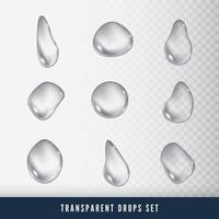 Set of Drops. Liquid clear droplet. Dew on glass surface. vector illustration on transparent background