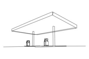 Single one line drawing Gas fuel station. Gas station concept. Continuous line draw design graphic vector illustration.