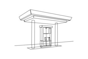 soltero uno línea dibujo gas combustible estación. gas estación concepto. continuo línea dibujar diseño gráfico vector ilustración.