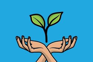 People Hand with Plant vector illustration. People nature icon concept. Growth concept. Environment friendly symbol.