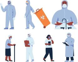 Set of people in protective suits and masks. Vector illustration in flat style