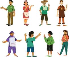 Set of young people with different nationalities and clothes. Vector illustration
