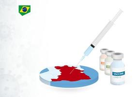 Vaccination in Brazil with different type of COVID-19 vaccine. Concept with the vaccine injection in the map of Brazil. vector