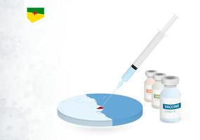 Vaccination in French Guiana with different type of COVID-19 vaccine. Concept with the vaccine injection in the map of French Guiana. vector