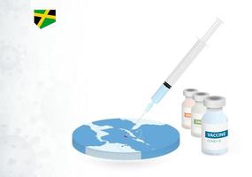 Vaccination in Jamaica with different type of COVID-19 vaccine. Concept with the vaccine injection in the map of Jamaica. vector