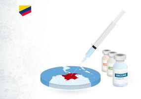 Vaccination in Colombia with different type of COVID-19 vaccine. Concept with the vaccine injection in the map of Colombia. vector