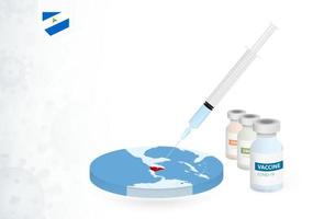 Vaccination in Nicaragua with different type of COVID-19 vaccine. Concept with the vaccine injection in the map of Nicaragua. vector