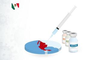 Vaccination in Mexico with different type of COVID-19 vaccine. Concept with the vaccine injection in the map of Mexico. vector