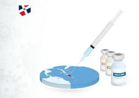 Vaccination in Dominican Republic with different type of COVID-19 vaccine. Concept with the vaccine injection in the map of Dominican Republic. vector