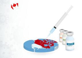 vacunación en Canadá con diferente tipo de covid-19 vacuna. concepto con el vacuna inyección en el mapa de Canadá. vector