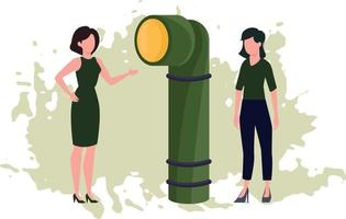 The girls look into the spyglass. vector