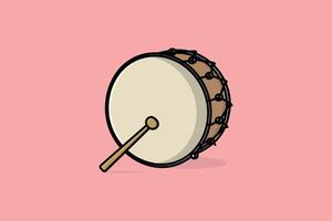 trampa de tambor con ilustración de vector de palos. concepto de icono de objeto de instrumento musical. símbolo musical de tambor o tambor de trampa con palos de diseño vectorial sobre fondo rosa con sombra.