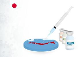 Vaccination in Japan with different type of COVID-19 vaccine. Concept with the vaccine injection in the map of Japan. vector