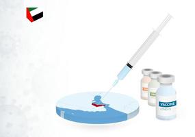 Vaccination in United Arab Emirates with different type of COVID-19 vaccine. Concept with the vaccine injection in the map of United Arab Emirates. vector