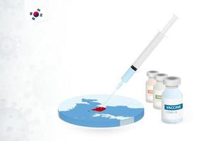 Vaccination in South Korea with different type of COVID-19 vaccine. Concept with the vaccine injection in the map of South Korea. vector