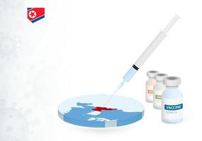 Vaccination in North Korea with different type of COVID-19 vaccine. Concept with the vaccine injection in the map of North Korea. vector