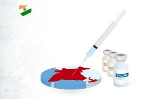 Vaccination in India with different type of COVID-19 vaccine. Concept with the vaccine injection in the map of India. vector