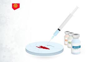 Vaccination in Kyrgyzstan with different type of COVID-19 vaccine. Concept with the vaccine injection in the map of Kyrgyzstan. vector