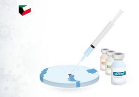 Vaccination in Kuwait with different type of COVID-19 vaccine. Concept with the vaccine injection in the map of Kuwait. vector