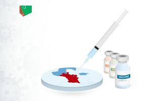 Vaccination in Turkmenistan with different type of COVID-19 vaccine. Concept with the vaccine injection in the map of Turkmenistan. vector