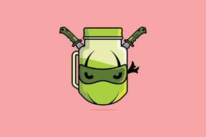 ninja mascota con limón tarro jarra con metal espadas vector ilustración. comida y bebida objeto icono concepto. verano Fresco limón jugo icono logo. creativo ninja limón jugo logo icono.