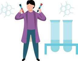 Boy holding test tube samples. vector