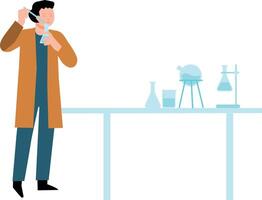 A boy is doing an experiment in a laboratory. vector