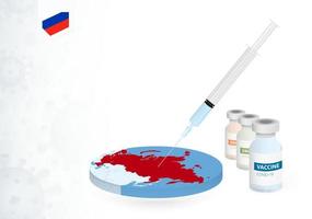 Vaccination in Russia with different type of COVID-19 vaccine. Concept with the vaccine injection in the map of Russia. vector