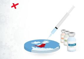 Vaccination in England with different type of COVID-19 vaccine. Concept with the vaccine injection in the map of England. vector