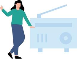 The girl is watching the radio. vector