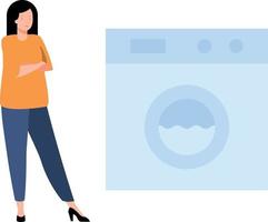 The girl is looking at the washing machine. vector