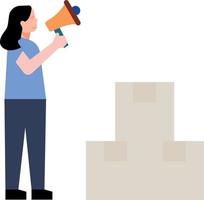 A girl stands near parcel boxes with a megaphone. vector